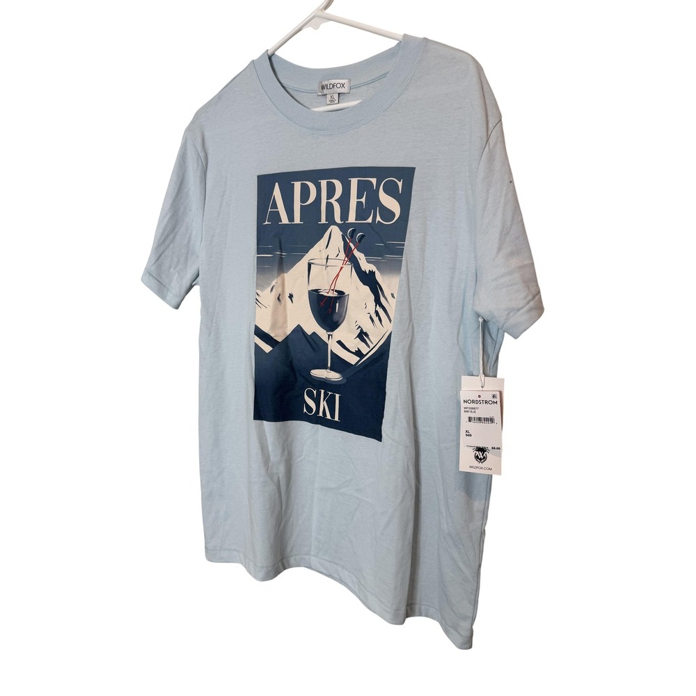 Wildfox Shirt Womens XL Baby Blue Apres Ski Graphic Tee Nordstrom NWT Casual